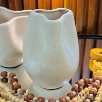 Vaso Tri Winding P Off-White/Cimento - Cerâmica Escultural Orgânica