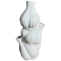 Vaso Triplo Decoratico Alho em Ceramica Branco 11x23cm -TUUT Vaso Triplo Decoratico Alho em Ceramica Branco 11x23cm -TUUT