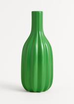 Vaso tubo listrado médio em cerâmica - verde