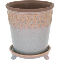 Vaso Tulum Com prato Decorativo em Cerâmica Cinza Home & Co