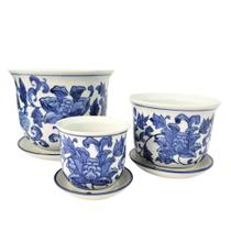 Vaso ul E Branco 10/15/20Cm Floral Porcelana Kit 3Pc