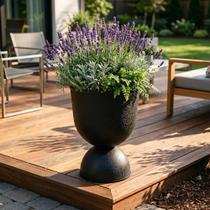 Vaso Urna com Pedestal KOL Preto 58 cm com Drenagem
