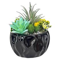 Vaso Vasinho Preto Brilhante Facetado Arranjo Suculenta 14cm Vaso Vasinho Preto Brilhante Facetado Arranjo Suculenta 14cm