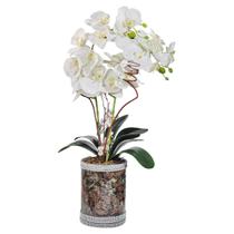 Vaso Vidro Cilindro Alto Customizado Strass Orquídea Branca - M3 Decoração