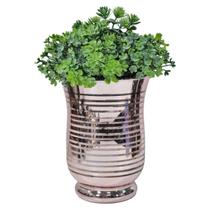 Vaso Vidro Luxo Rosê Cromado Espelhado Arranjo Folhas Verdes Vaso Vidro Luxo Rosê Cromado Espelhado Arranjo Folhas Verdes