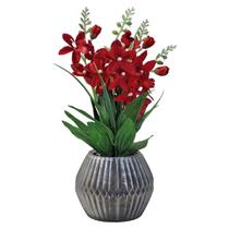 Vaso Vidro Prata Arranjo Flores Vermelhas Enfeite Decorativo - M3 Decoração
