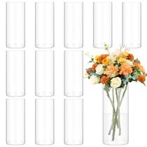 Vasos cilíndricos de vidro REWOMC, 8 polegadas de altura, transparentes, pacote com 12 Vasos cilíndricos de vidro REWOMC, 8 polegadas de altura, transparentes, pacote com 12