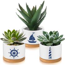 Vasos de cerâmica náutica Jingmore de 3 peças com bandejas de bambu