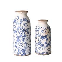 Vasos de cerâmica VICTOR & TERESA azul e branco Conjunto de 2 20cm Vasos de cerâmica VICTOR & TERESA azul e branco Conjunto de 2 20cm