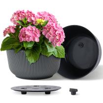 Vasos de plantas autoirrigáveis T4U, grandes, 30 cm de largura, cinza, conjunto de 2