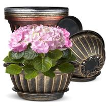 Vasos de plantas de plástico NIKONIKO de 12", pacote com 6 unidades com bandeja de drenagem