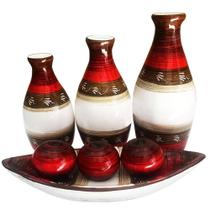 Vasos Egípcios E Barca 3 Esferas Cerâmica De Sala Red - Retrofenna Decor