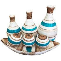 Vasos Egípcios E Barca 3 Esferas Em Cerâmica ul Cintilante - Retrofenna Decor