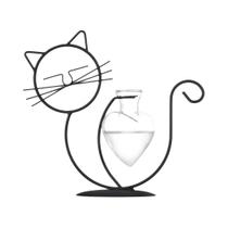Vasos Hidropônicos Em Forma De Gato, Suporte De Metal Soldado À Mão, Vaso De Mesa Em Vidro Com