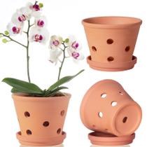 Vasos para orquídeas Orceler Terracotta de 10 cm com furos com pires, pacote com 6