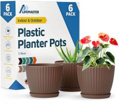 Vasos para plantas Lifemaster 15 cm marrón, paquete de 6 con platos Vasos para plantas Lifemaster 15 cm marrón, paquete de 6 con platos