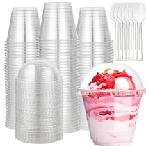 Vasos para postre HningBuyox transparentes de 9 oz con tapa y cuchara, paquete de 100