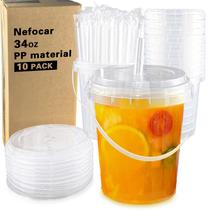 Vasos plásticos desechables Nefocar de 1000 ml, paquete de 10 con tapas y popotes