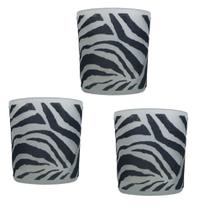 Vasos Porta Velas 3 Peças Vidro Jateado Animal Print Zebra 8x7cm Cada