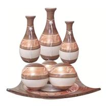 Vasos Trio Garrafas E Centro De Mesa 3 Esferas Beige White