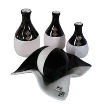 Vasos Trio Garrafas E Centro De Mesa Em Cerâmica Black White