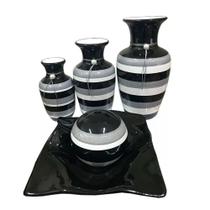 Vasos Trio Jad Centro De Mesa Em Cerâmica Black Cinza