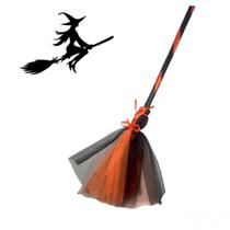 Vassoura De Bruxa Fantasia Halloween Laranja Acessorio 95 cm