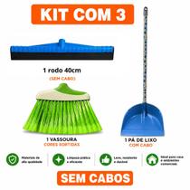 Vassoura SEM Cabo Rodo Plástico Borracha EVA 40cm Pá de Lixo com Cabo Longo 60cm Kit de Limpeza Completo Vassoura SEM Cabo Rodo Plástico Borracha EVA 40cm Pá de Lixo com Cabo Longo 60cm Kit de Limpeza Completo