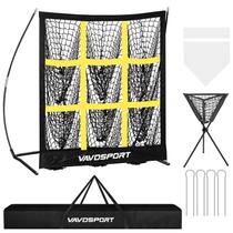 VAVOSPORT Set de Red de Lanzamiento con 9 Cuadrantes - Red para Softbol y Béisbol con Zona de Strike, Carrito para Pelotas, Accesorios para Bases, Equipo de Entrenamiento para Softbol para Adultos y Jóvenes