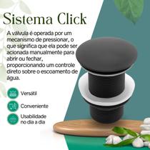 Vávula Click Escoamento Inteligente Pressão Cuba Pia 40mm Diâmetro Preto Metal Gourmet Moderna