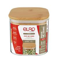 VDR2307-10, pote quadrado de vidro slim com tampa bambu 0,650l, Euro Home