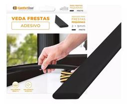 Veda Fresta 2mm Borracha Vedação Porta Janelas Fita Adesiva Rolo 6 Metros Modelo I Preto Comfortdoor