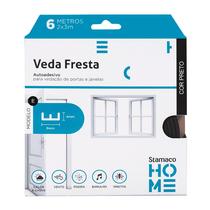 Veda Fresta Portas e Janelas Borracha Vedação Adesiva Modelo E Rolo Fita 6 Metros Preto Stamaco