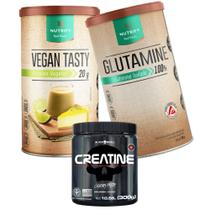 Vegan Tasty - 420G + Glutamine 500G Glutamina em Pó - Nutrify + Creatine - Creatina 300g - Black