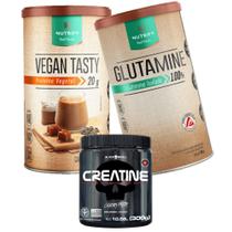 Vegan Tasty - 420G + Glutamine 500G Glutamina em Pó - Nutrify + Creatine - Creatina 300g - Black