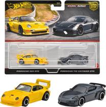 Veículo de brinquedo Hot Wheels HRR82 Premium, pacote com 2 Porsche 993 GT2/Porsche 718 Cayman GT4 para crianças de 3 anos ou mais