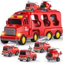 Veículo de transporte TEMI de caminhão de bombeiros de brinquedo com 4 minicarros 3-8Y