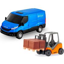 Veículos - Iveco Daily - Furgão e Empilhadeira Agille - Azul - Usual Brinquedos