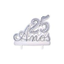 Vela 25 anos luxo branca e prata velarte Vela 25 anos luxo branca e prata velarte