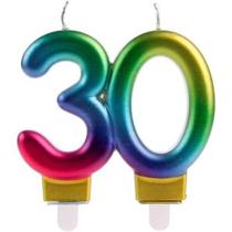 Vela 30 Anos Colorida 01 Unidade - Silver Festas