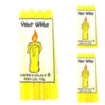 Vela Amarela Palito Colorida Parafina Votiva Número 8 Ritual Umbanda Kit 3 Und