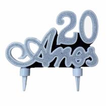 Vela Aniversário 20 Anos Prata Luxo Festa