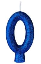 Vela Aniversário Azul Glitter Número 0 - FestColor