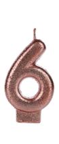 Vela Aniversário Cintilante Glitter Rosé Gold Número 6 - Silverfestas