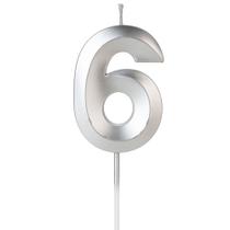 Vela Aniversário Design Prata Pérola Número 6 - 01 unid - Silverfestas
