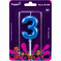Vela aniversario klf popper numeros 3d mini azul numeros:0