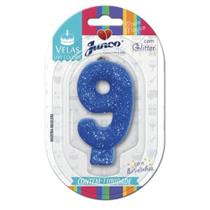 Vela Aniversario Live Colors Com Gliter Azul N9 Junco Vela Aniversario Live Colors Com Gliter Azul N9 Junco