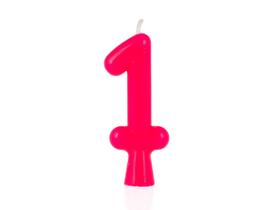 Vela Aniversário Número Neon Rosa Festa 1 Unidade