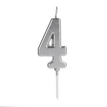 Vela Aniversário Pick Prata Número 4 - 01 unid