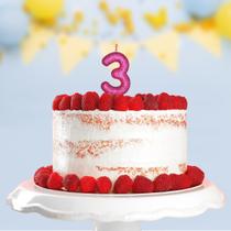 Vela Aniversário Puro Glitter Pink Nº 3 Caixa Com 1 Un.
